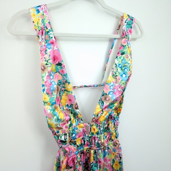 New‎ Beginning Boutique Genovia Floral Mini Dress Women's 8 Pink Green Yellow - Picture 7 of 16